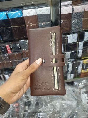 Jeep Men’s Long Wallet – Brown PU Leather Wallet with Pocket & Card Slots (Not Original Leather)