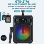 GTS-2176 Wireless Bluetooth Speaker 8 Inch | Portable Speaker with Heavy Bass, LED Light & Free Wireless Microphone