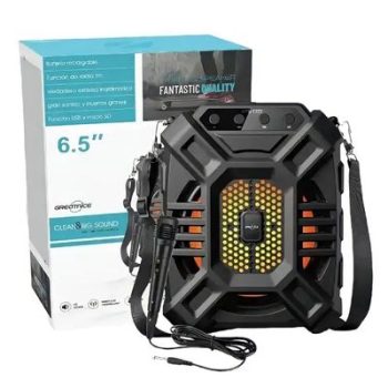 GREATNICE GTS-1222 Bluetooth Speaker – RGB Light, USB/TF Card/FM Radio, Karaoke, 6.5" Driver, 1200mAh Battery, Mic Support