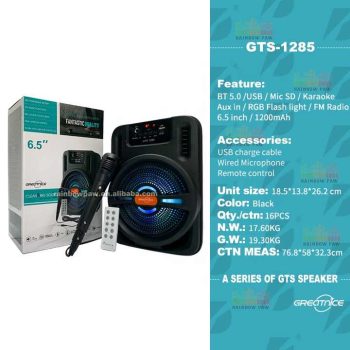 GREATNICE Speaker GTS-1285 - GTS-1286 wireless speaker outdoor karaoke speakers wireless with Microphone karaoke/Remot || GREATNICE GTS-2405 Bluetooth Speaker – 6.5" Wireless Outdoor Karaoke Speaker with Wireless Mic, USB/TF/FM Support