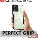 Realme C35/ Realme Narzo 50A Prime Back Cover Transparent Shockproof Back Cover Black Lightweight Protective Case Clear Hard PC Back Cover Case with Shockproof Premium TPU Black Border 360 Degree Impact Resistant Camera lens Protection Transparent