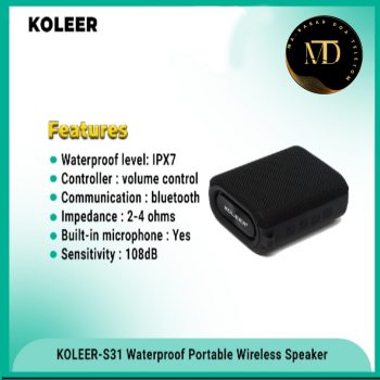 KOLEER S31 Mini Wireless Bluetooth Compatible Bass Speaker IPX7 Waterproof Subwoofer Box