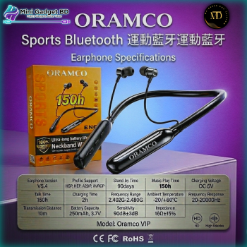 ORAMCO VIP Sports Bluetooth Neckband Earphone | V5.4 HD Sound, 150H Talk Time, 90 Days Standby, 10m Range