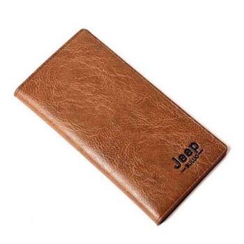 Jeep Men’s Long Wallet – Brown PU Leather Wallet with Pocket & Card Slots (Not Original Leather)